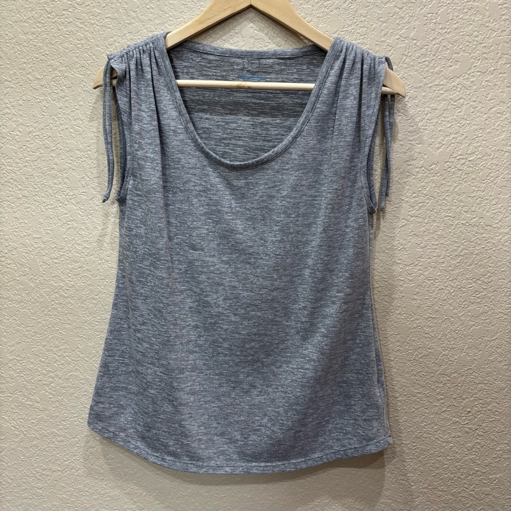 Columbia Heather Grey Scoop Neckline Ruched Tie Shoulder Sleeveless Top GorpCore